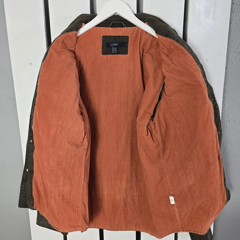 J.Crew Mens Barn Coat Chore Canvas Jacket Large‎ Brown Corduroy Lined VTG